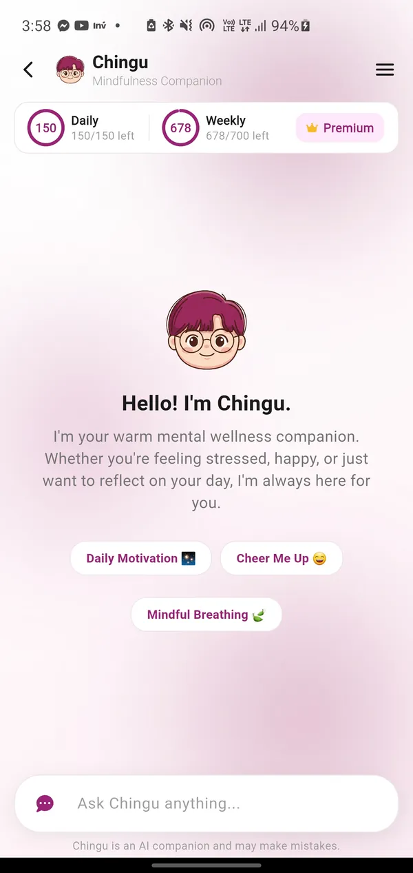 Chingu AI Companion App Screenshot