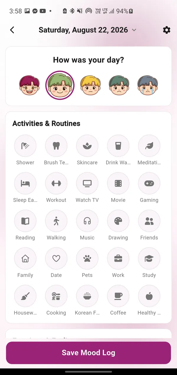 Mascot Mood Tracking App Screenshot
