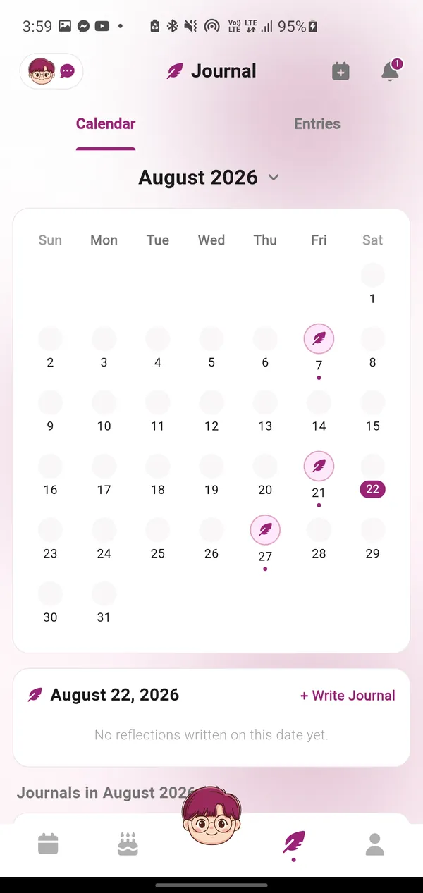 Mindful Aesthetic Journaling App Screenshot